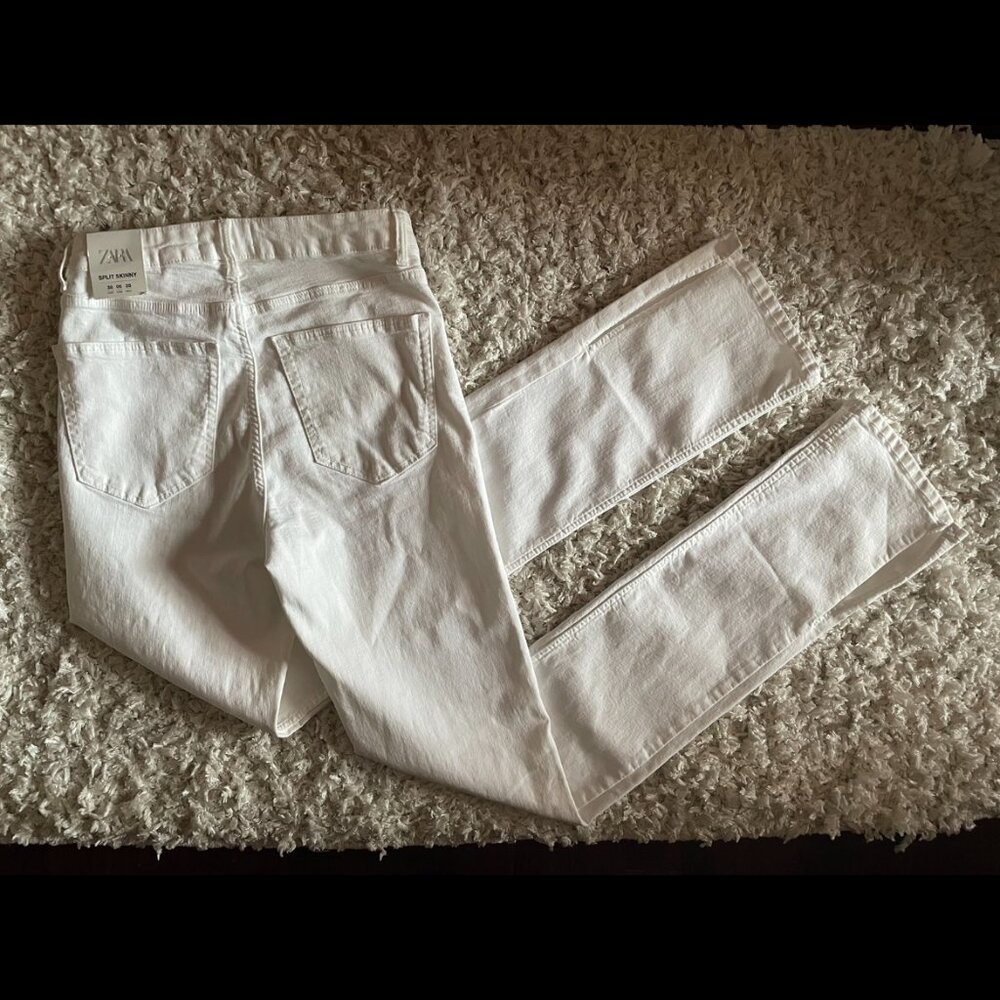 Zara High-Rise Split Skinny Jeans in White